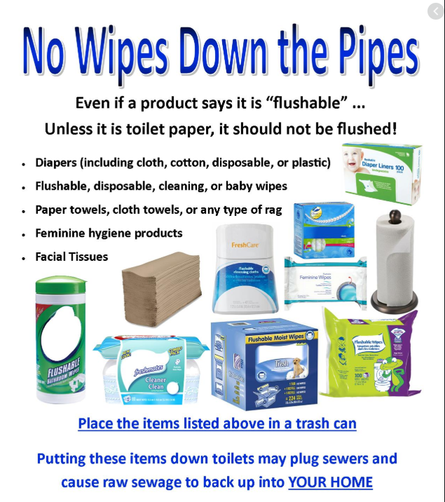 No wipes down the pipes flyer - all information provided below