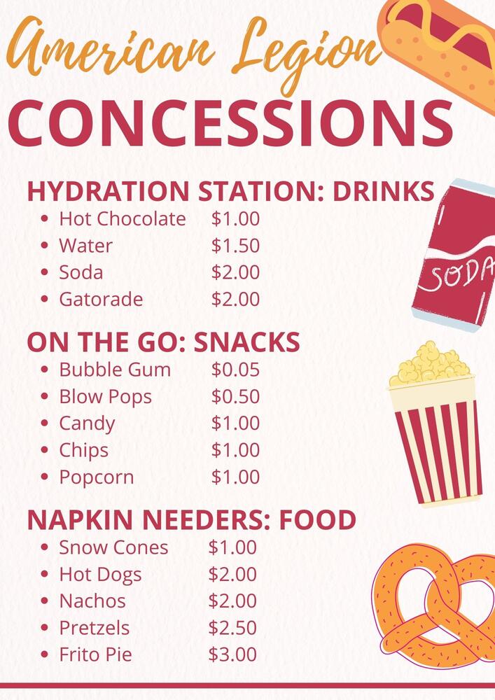 American Legion Concessions Menu