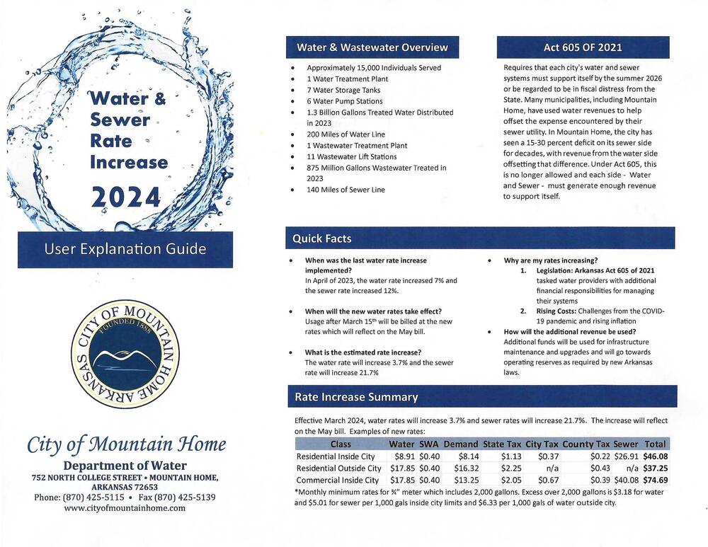 2024 Water Sewer Rate Increase Flier