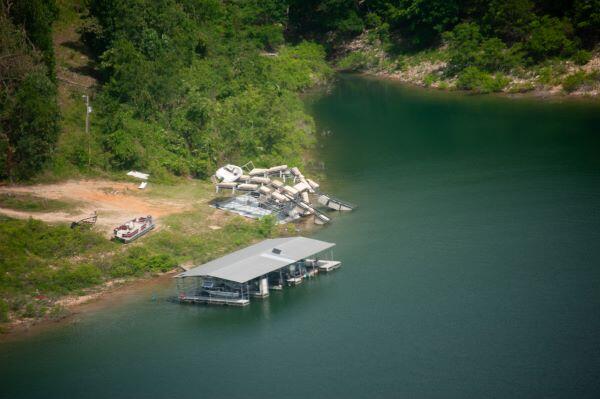 Boat Dock on Norfork Lake destroyed by tornado.