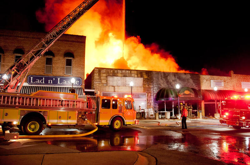 Ladder truck at Old Time Café fire