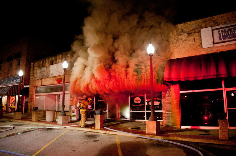 Smoke billowing from Old Time Cafe