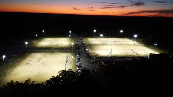 2022 Parks and Recreation soccer games at sunset.